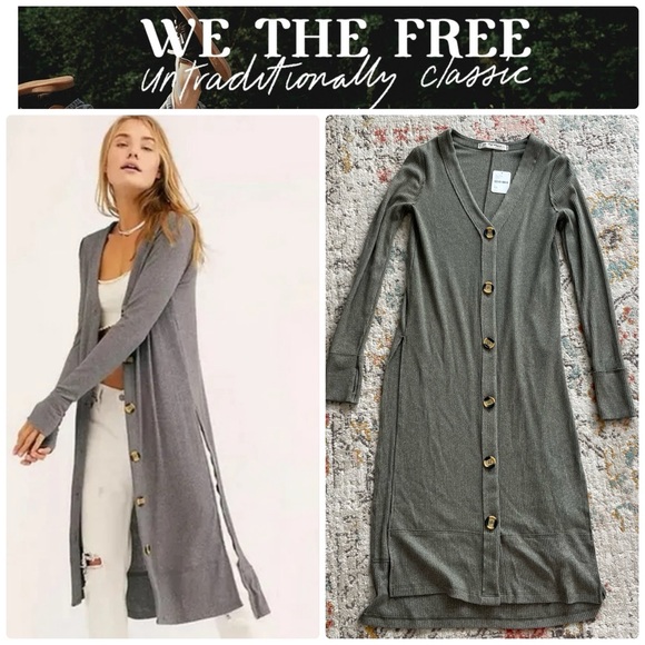 We The Free Sweaters - NWT FREE PEOPLE/ WE THE FREE perfect match longline cardigan Slits in Army Green